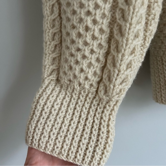 Crew Neck Cable Knit Wool Hand Knit Fisherman Sweater - Picture 4 of 13